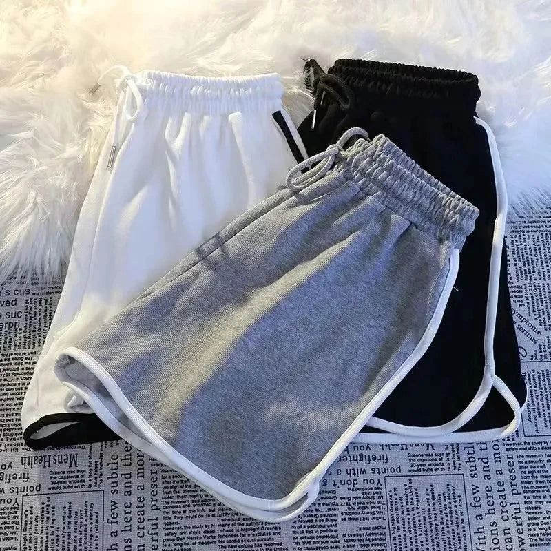 Striped Sports Shorts Women Korean Fashion Casual Mini Shorts Summer Simple Loose Wide Leg Shorts Ladies New.