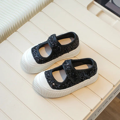 New Girl Princess Canvas Shoes Fashion Luxury Sequins Children Causal Shoes Breathable Kids Glitter Mary Jane Shoes Thick Bottom