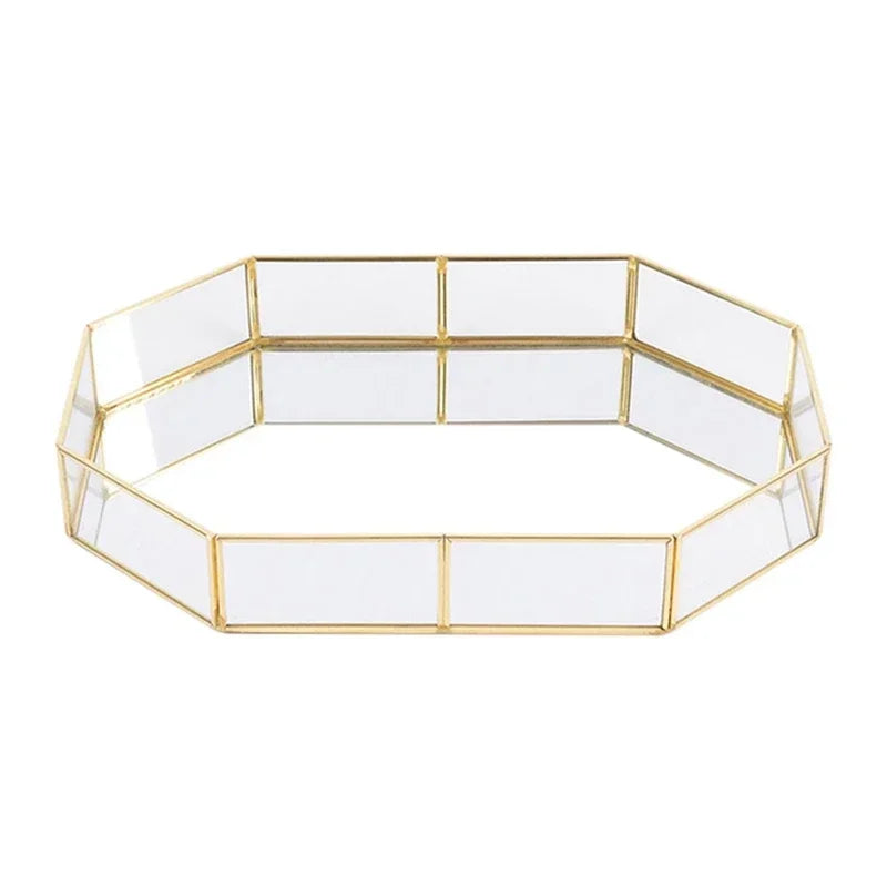Storage Glass Storage Tray Home Kitchen Golden Tray Simple Jewelry Cosmetic Decoration Retro Copper Tea Storage Trays.