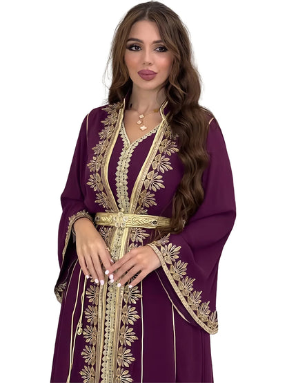Eid muslimische Frauen Party Stickerei Kleider 2 Stück Set Jalabiya Ramadan Islam Vestidos arabische Robe Marokko Dubai Abayas Kaftan.