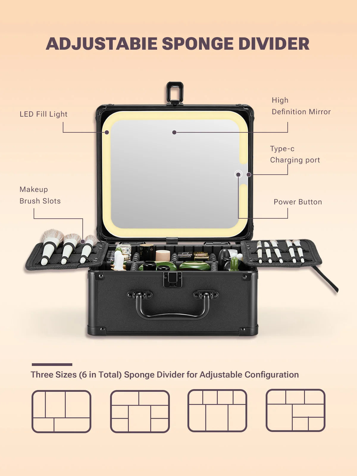 Portable Makeup Case With Light and Mirror 3 Adjustable Brightness LED Cosmetic Case Makeup Organizer Travel Train Case Storage.