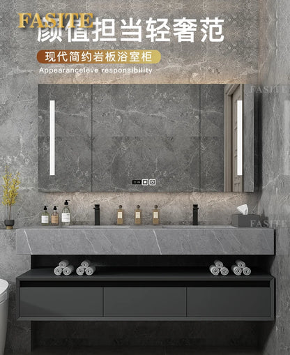Leichter, luxuriöser Badezimmerschrank aus Steinplatten, integriertes Waschbecken, kombiniertes Waschbecken, WC-Waschbecken, nordischer einfacher Spiegelschrank