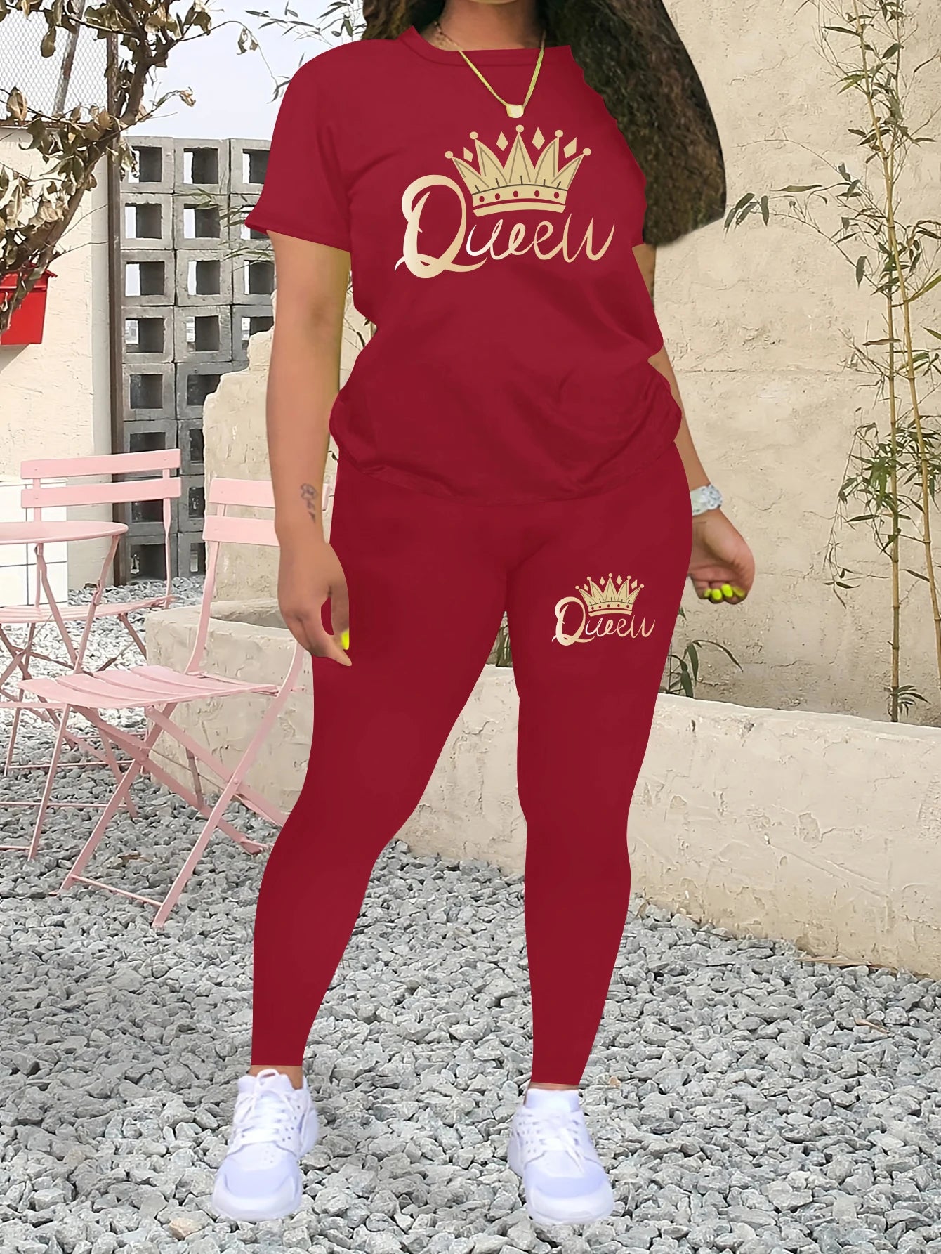 2024 New Summer Women's Printed Comfortable Casual Set 2 piece sets women outfit pants set queen letter printed Short Sleeve Top.