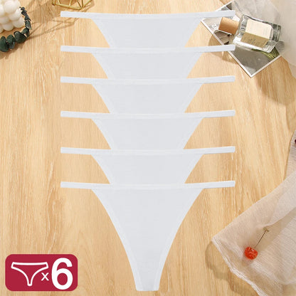 FINETOO 6PCS/Set Sexy Women Cotton G-String Underwear Low Waist Panties Girl T-back Panty Soft Thin Strap Femme Thong Lingerie