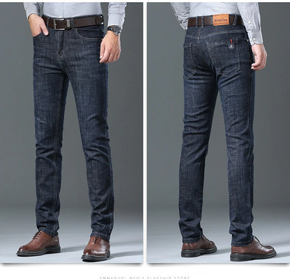 Male  All-match Brand Trousers Four Season Men's High Quality Jeans  Business Casual High Waist Denim Pants Simplicity Cool.