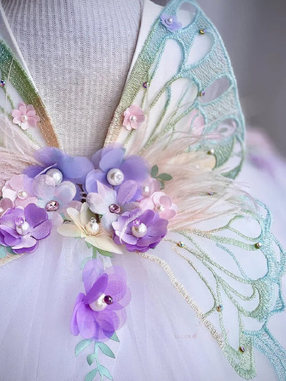 Luxuriöses und elegantes Schmetterlingsmädchen-Prinzessinnenkleid für 0–6 Jahre, formelle Jubiläumsfeier, flauschiges Kleid, Modellkunst, Aufführung