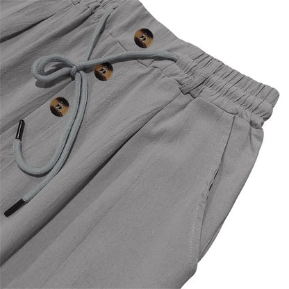 Autumn New Men's Cotton Pants Solid Color Button Drawstring Design Casual Loose Fit Cozy Trousers Simple Style Long Pants