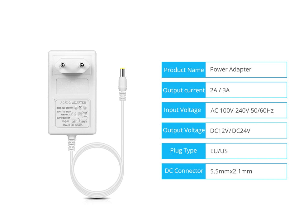 DC 24V 12V 2A 3A Power Supply with EU / US Plug Lab power supply Power Adapter For Home Appliance LED Light Strip.
