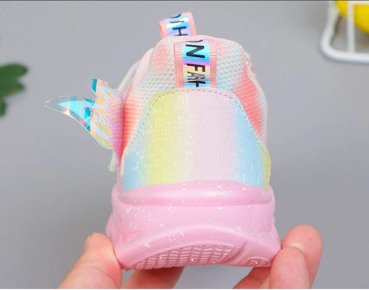 Disney Girls' Casual Shoes Led Lights Mesh Breathable Children's Sports  Princess Elsa Pink Purple Shoes Sneakers Size 22-37.