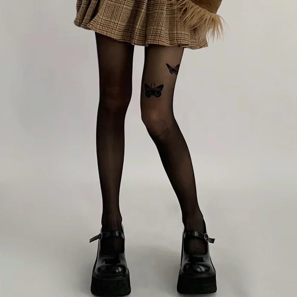 Butterfly Print Tights Pantyhose Thigh High Stockings Sexy Women Pantyhose Lingerie Hosiery Thin Nylon Tights Body Stockings.