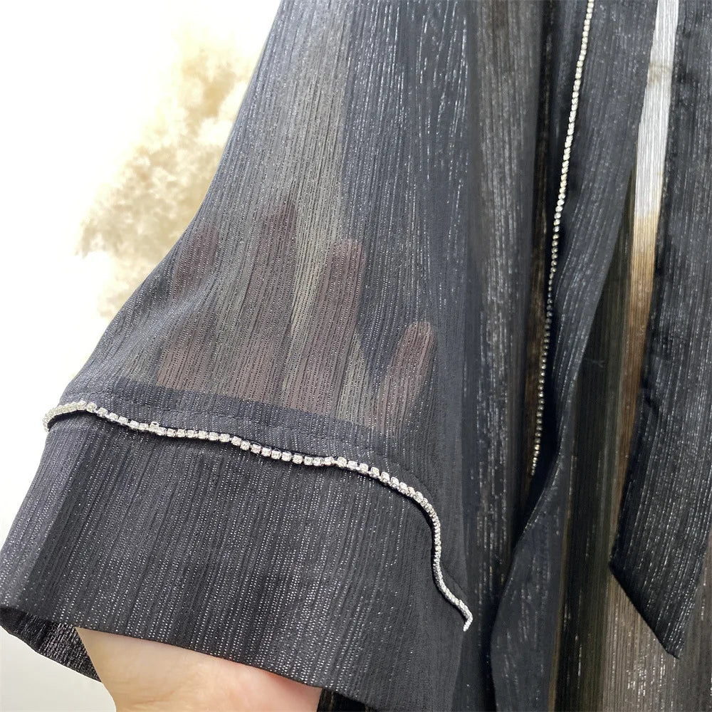 New Eid Ramadan Diamonds Open Kimono Abaya for Women Kaftan Muslim Dress Dubai Turkey Robe Islam Clothing Kebaya Caftan Jalabiya.