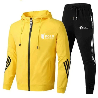 Men's printed zipper hooded sweatshirt + long pants 2-piece set, fashionable sportswear, new product, fitness jogging suit set