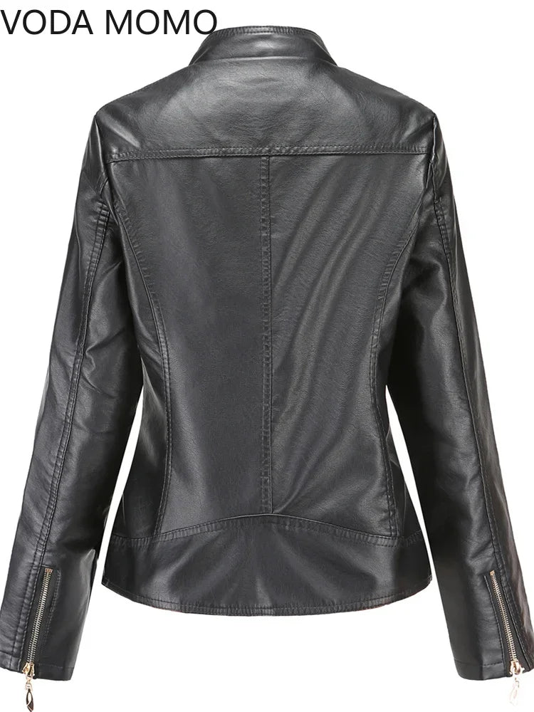 Women's Elegant Stand-up Collar Solid Jacket 2022 Female Three-dimensional Pattern Coat S-4XL New Pu Faux Leather Jacket Women.