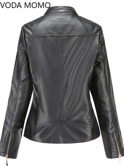 Women's Elegant Stand-up Collar Solid Jacket 2022 Female Three-dimensional Pattern Coat S-4XL New Pu Faux Leather Jacket Women.