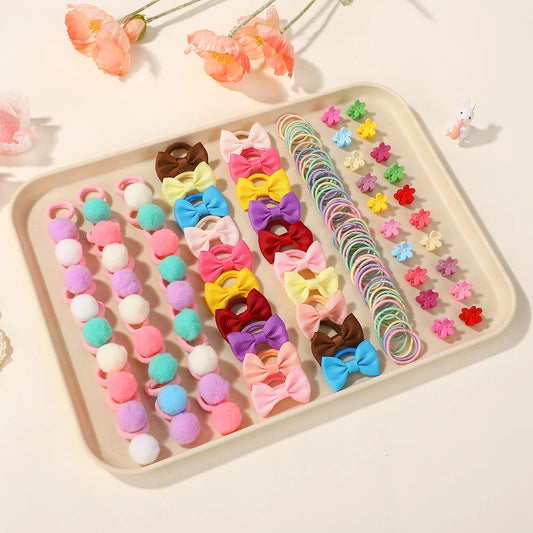120PCS Hair Accessories Set for Girls Colorful Bowknot Hair Bands Kids Elastic Ponytail Holders Rubber Bands for Children.