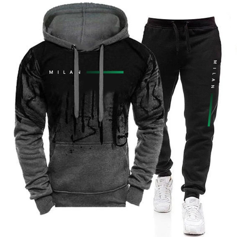 Men's Fashion Tracksuit Hooded Sweatshirts and Black Sweatpants Autumn Winter Casual Sports Jogging Suit Gym Hoodies Outfits.