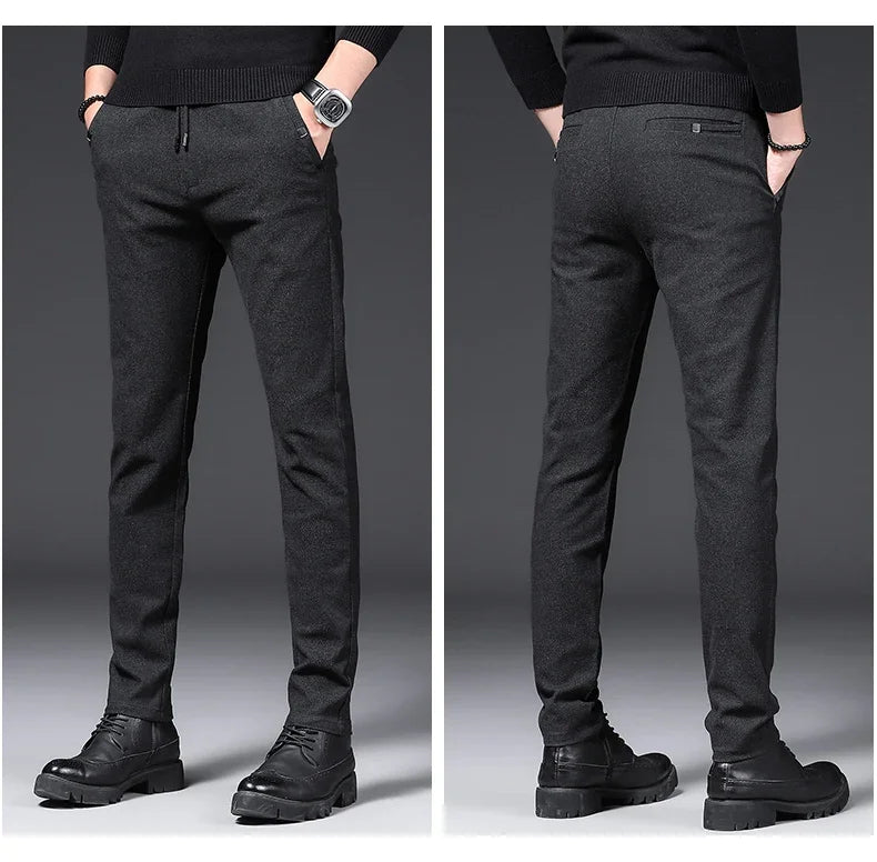 Winter Plush Trousers Men Business Fleece Pants Fashion Warm Drawstring Velvet Thick Casual Stretch Male Clothes 28-29.