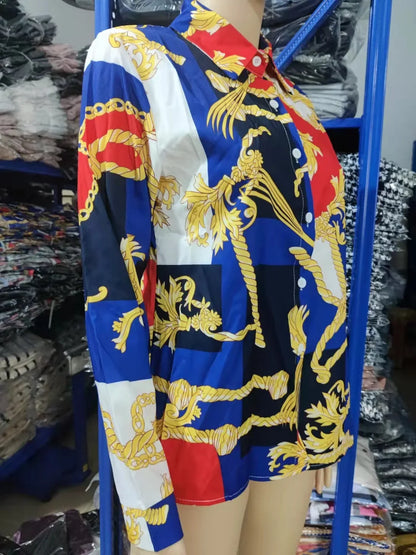 Summer New Women's Long-sleeved Shirt, Single-breasted Printed Shirts Fashion Casual Tops Camisa Female Chemise S-XXL