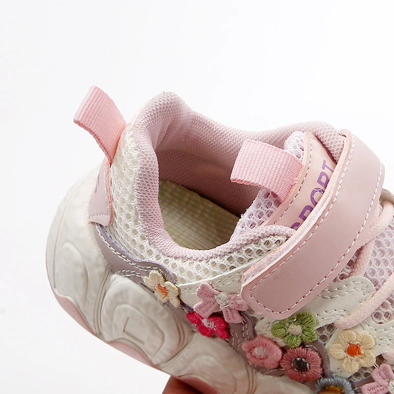 Girls Flowers Sports Shoes Children Princess Embroidered Running Shoes Air Mesh Girls Casual Sneakers Summer 2025 New