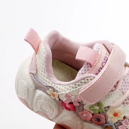 Girls Flowers Sports Shoes Children Princess Embroidered Running Shoes Air Mesh Girls Casual Sneakers Summer 2025 New