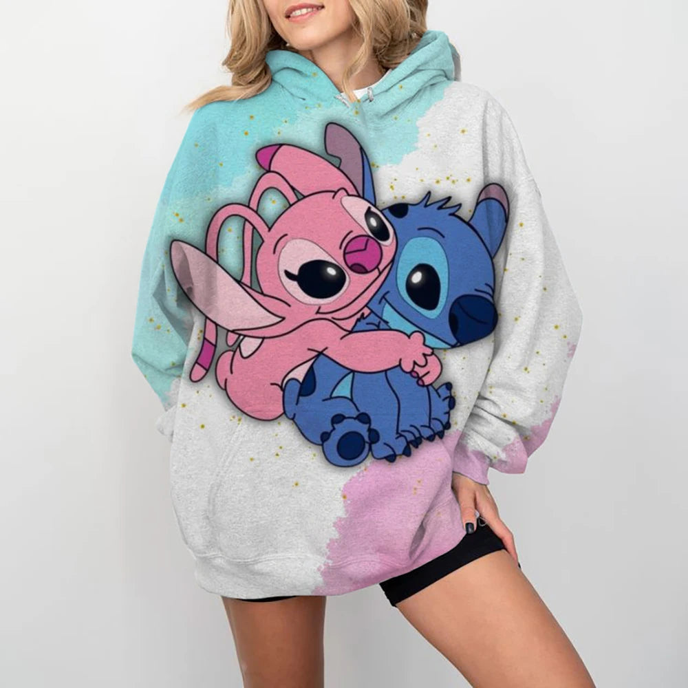 Disney Stitch Print Cartoon Kapuzenpullover Jacke Kleidung Hoodie Oversize Design Gefühl locker und bequem.