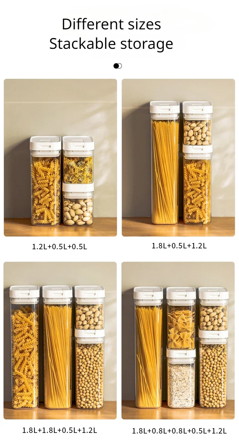 Kitchen Plastic Container Organizer Moisture-Proof Sealed Tank Square Transparent Grain Storage Jar Dried Fruit Snack Box Cans.