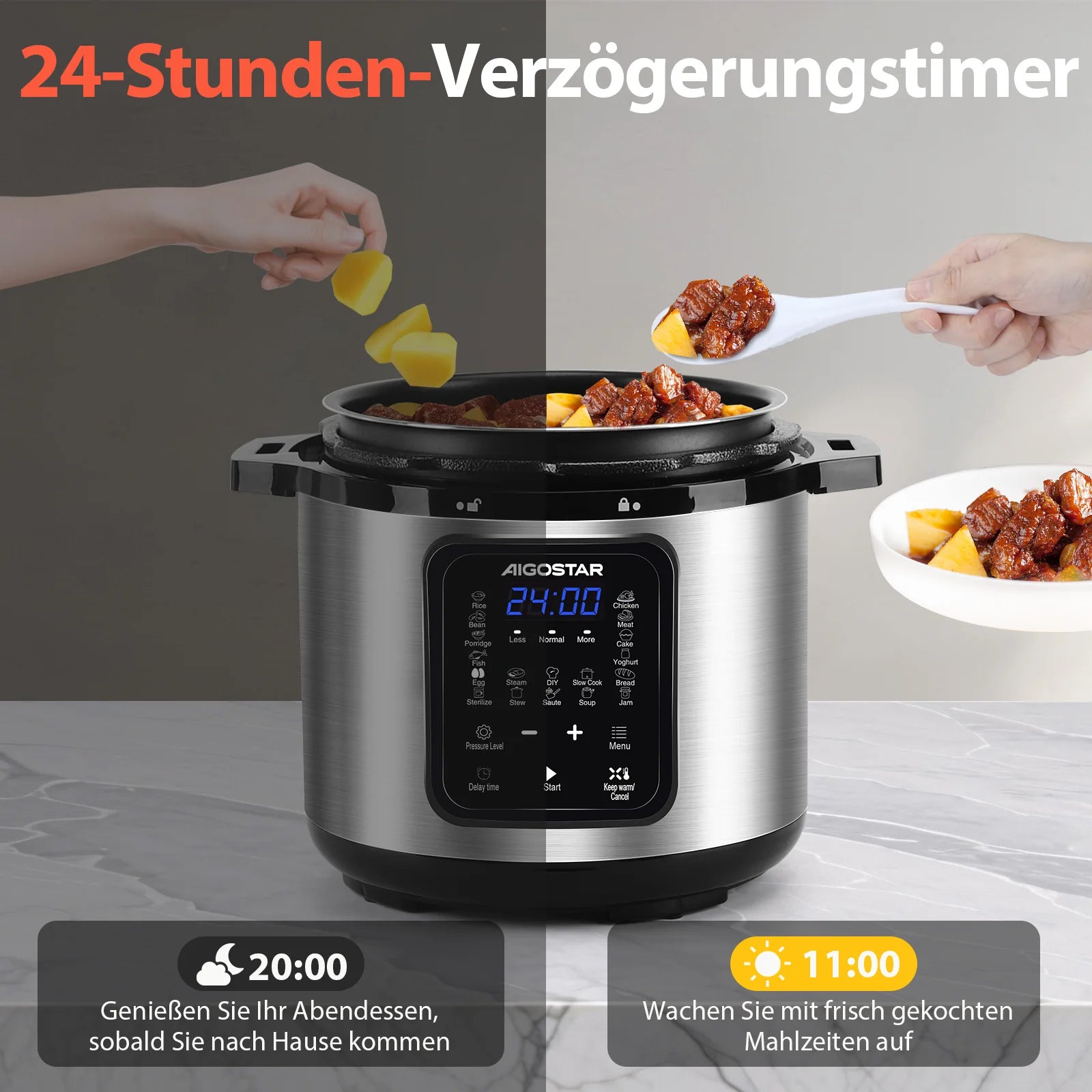 Aigostar Pressure Cooker 6L, 18-in-1 Multicooker, Keep Warm, Non-Stick Coating, Easy Cleaning, Digital Touchscreen, 1000W Pressu.