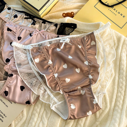 Sexy lingerie women Satin tangas lace ropa interior femenina sweet calzones para mujer plus size panties heart underwear women.