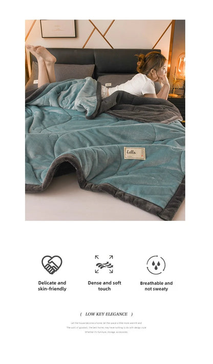 Milk Fleece Autumn Winter Warm Weighted Blankets for Beds European Thickened Beibei Velvet Throw Blanket Warmth Quilt Comforter.