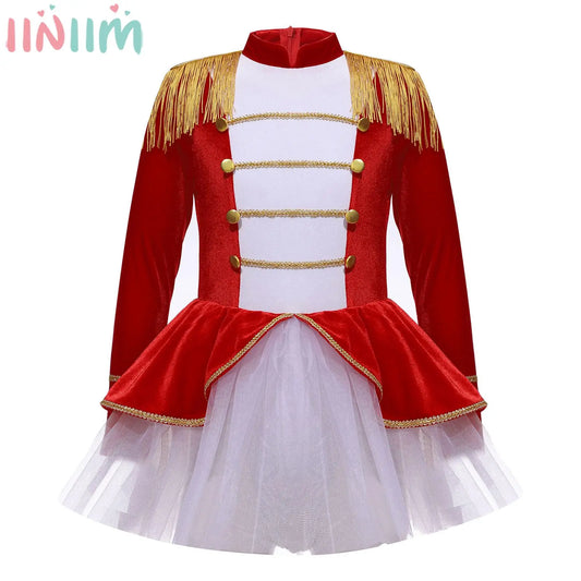 Kinder Mädchen Halloween Weihnachten Karneval Zirkus Zirkusdirektor Cosplay Performance Kostüm Langarm Mesh Trikot Tutu Kleid