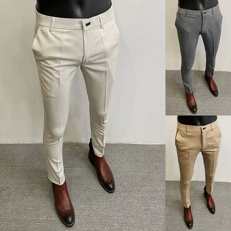 Men Suit Pants Formal Trousers Pantalone Hombre Stretch Slim Solid Color Casual Dress Full Length Pants Fashion New Men Clothing.