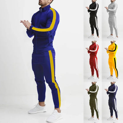 2025 Europe and the United States Spring and Autumn Outdoor New Leisure Men's Sports Suit Color Contrast Outdoor Men's 2 Pieces.