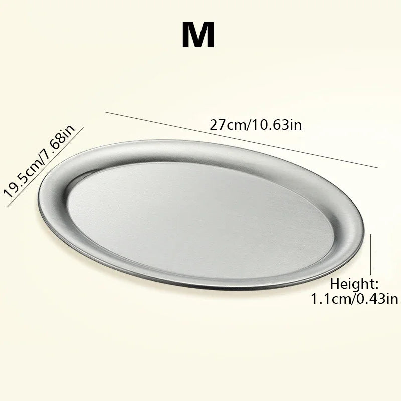 Multi-Size Stainless Steel Oval Dish Plates Household Food Dinner Steamed Shallow Plate Kitchen Tableware.