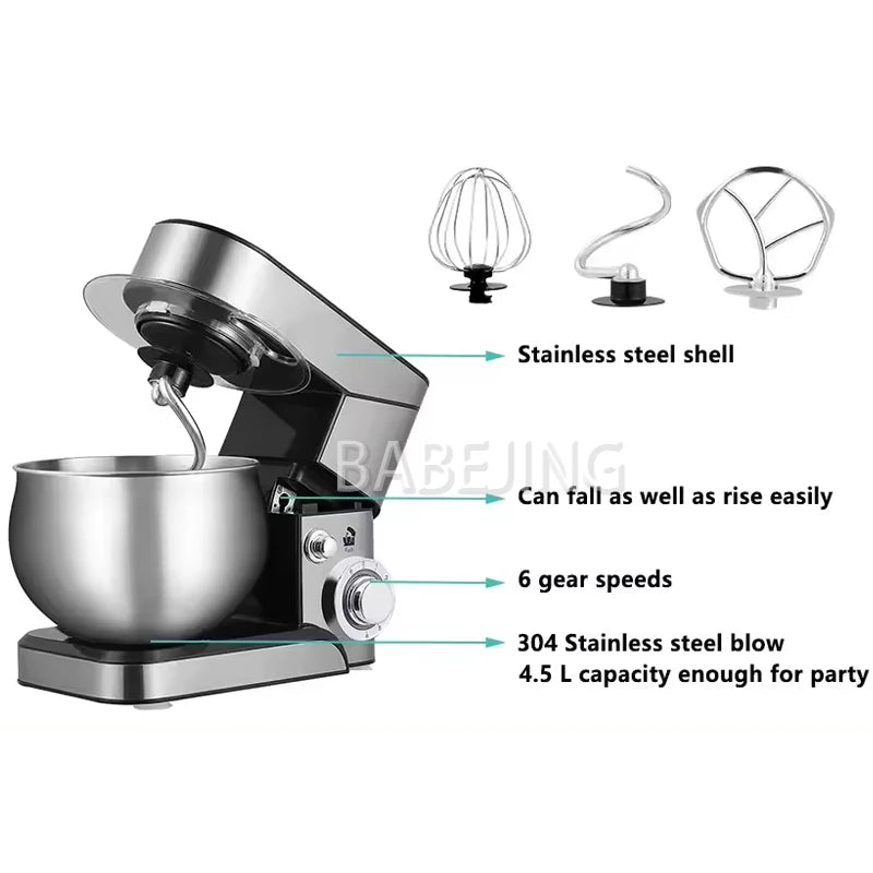 BABEJING New Hot Selling 1200w Kitchen Mixer, Electric Stainless Steel Filling Mixer, Kneading Machine.