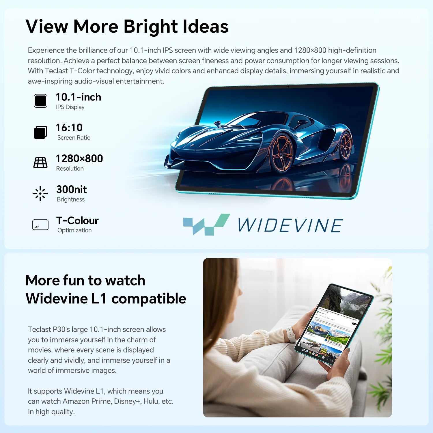 Teclast P30 Tablet Android 14 Max 12GB(4GB+8GB Expansion) RAM 128GB ROM 10.1" Tablets Unisoc T606 8-Core 6000 mAh AI Dual Camera.