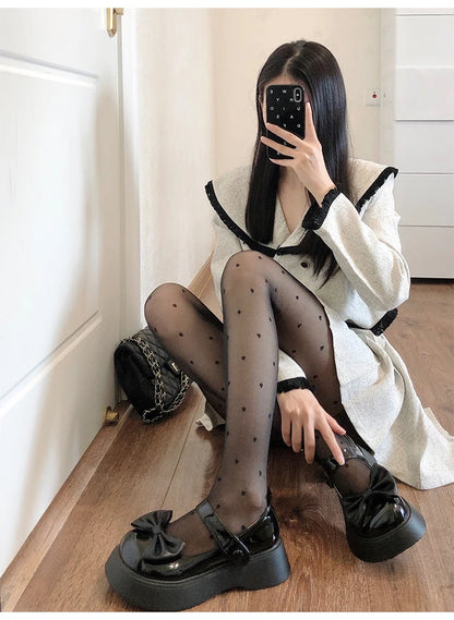 Heart Print Women Tights Ultra-thin Nylon Thigh High Stockings Pantyhose Women Lingerie Female Hosiery High Waist Body Stockings