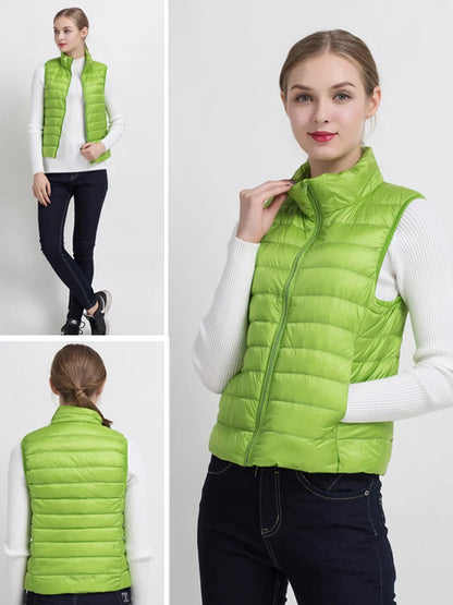 0-10 ℃   Frauen Westen Herbst Winter Ultra Licht Ente Unten Weste Weibliche Dünne Ärmellose Jacke Winddicht Warme Puffer Weste 4XL