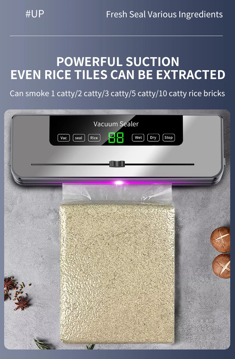 Electric Vacuum Sealer Dry/Wet Food Sealed Packaging Kitchen Food Storage Seal UV Sterilization Built-in Cutter Knife.
