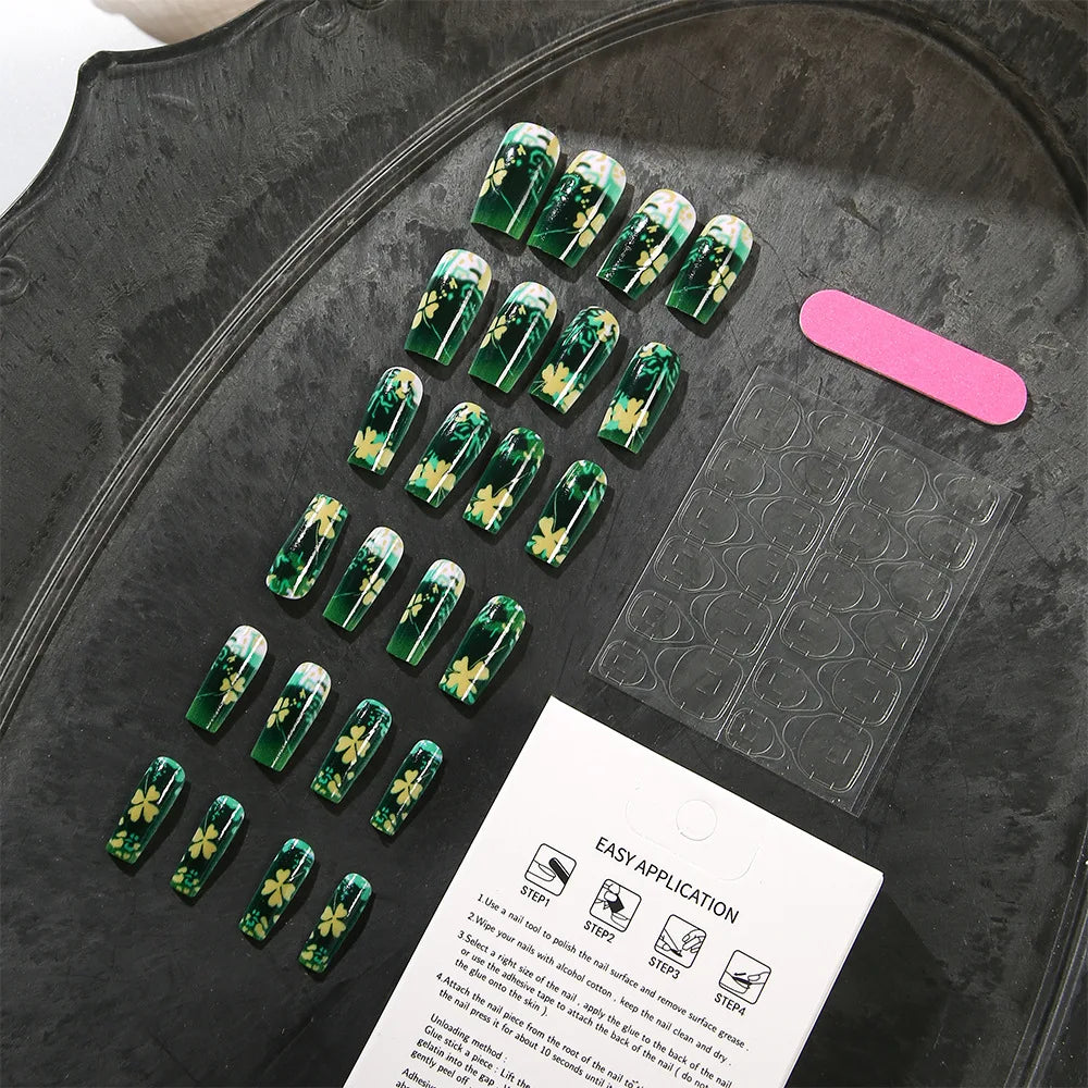 24pcs/set short medium long fake nails for Spring summer season gradient peach flowers butterfly heart press on false nail art