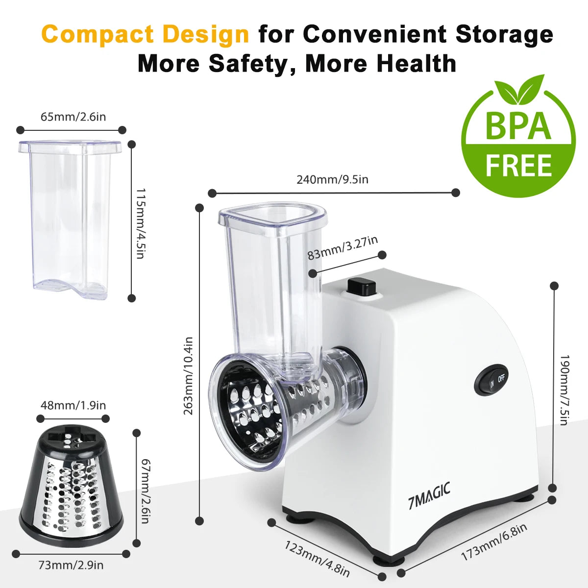 5 in 1 Electric Vegetable Cutter Shredder Automatic Salad Shooter Machine Cheese Grater Carrot Cabbage Slicer.