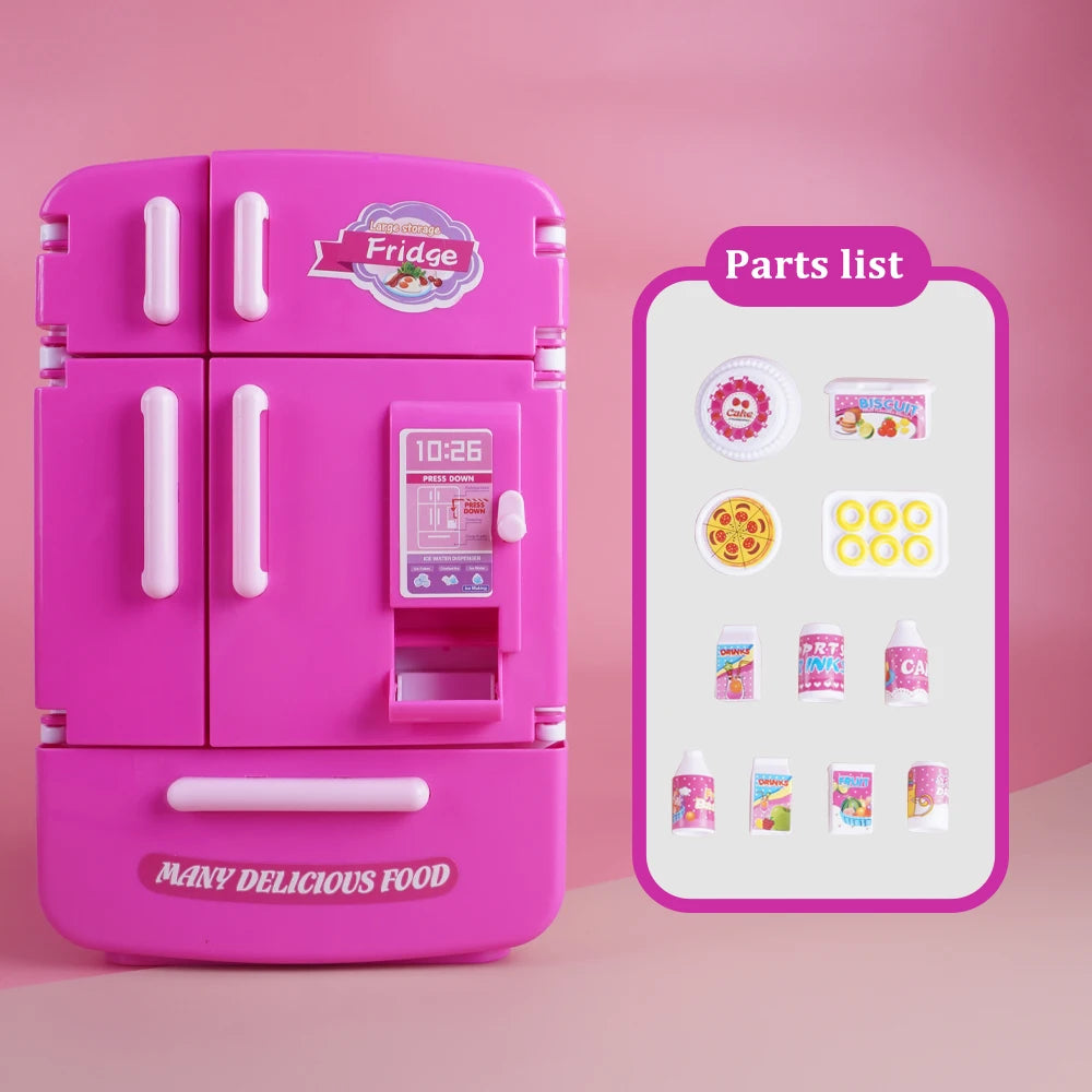 Cute Simulation Microfilm Furniture Double Door Refrigerator 1:12 Dollhouse Kitchen Model Decorations For Girl Birthday Gifts.