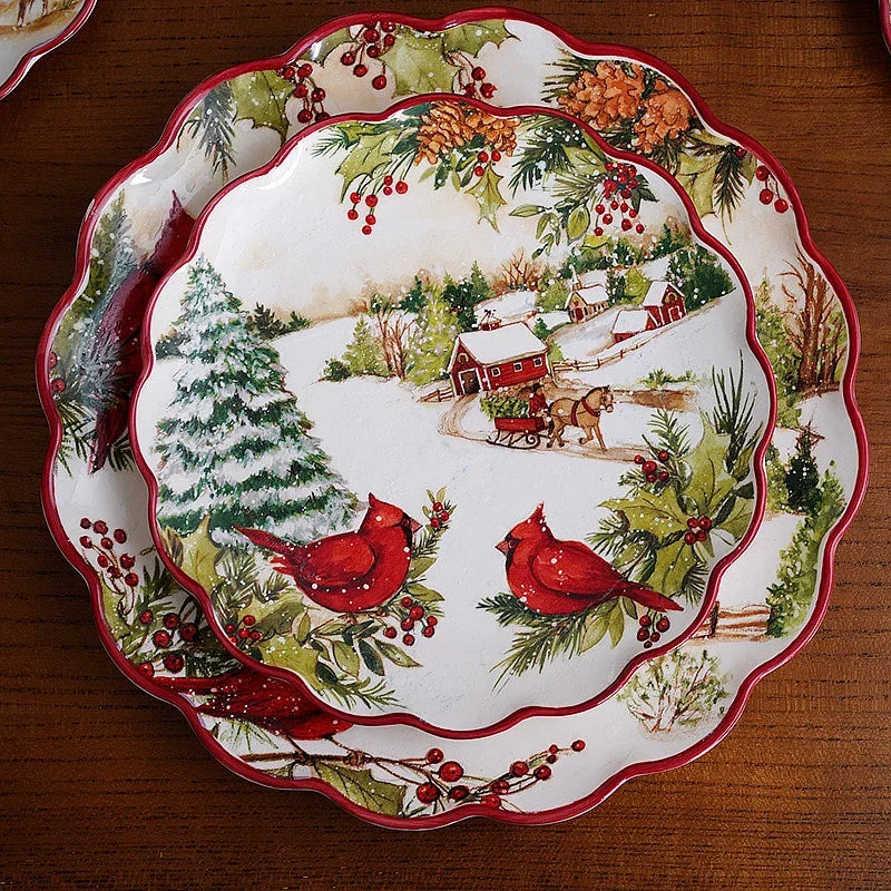 Christmas CeramicTableware Set High Grade Underglaze Colored Western Dining Plate Festival Dinner Party Cutlery Decorative Plate.