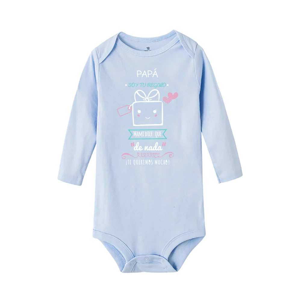Papa, ich bin dein Geschenk, Baby-Body, Spanien, Vatertag, Jungen- und Mädchen-Säuglingsspielanzug, langärmelig, warmer Overall, bestes Geschenk zum Vatertag.