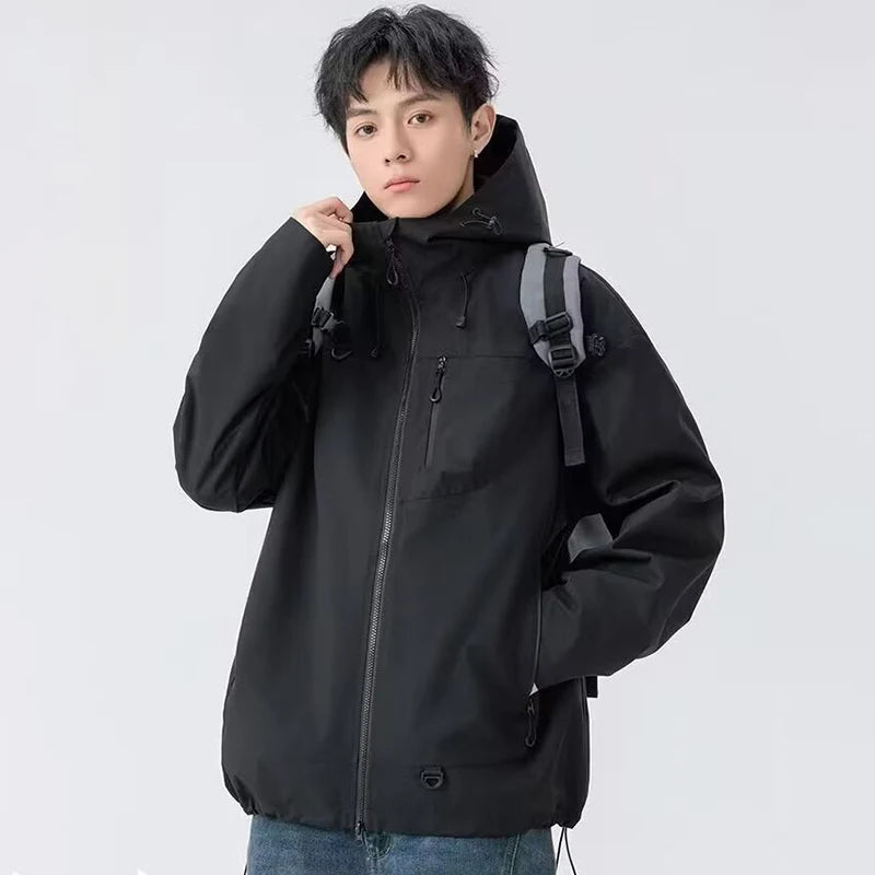 Outdoor Windbreaker Hooded Jacket Men Softshell Zip Up Windproof Waterproof Mountain Skiing Hiking Camping Jacket Autumn Coats.