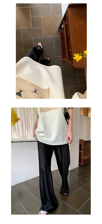 Satin Wide Leg Pants Long Floor Casual Pants Women's Summer