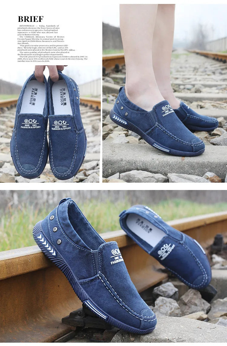 Denim Men's Canvas Shoes Slip on Sneakers Male for Summer 2025 New Outdoor Driving Moccasin Trendy Vintage Loafers Shoes for Men.