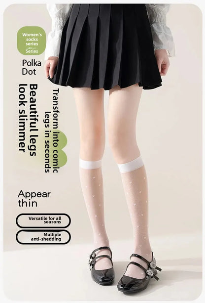 Women's Mid-calf Thin Transparent Stockings Summer Leggings Pure Desire Style Black White Color Half-Transparent Long Tube Socks.
