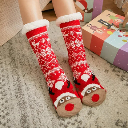 Christmas Fuzzy Socks Womens Winter Thermal Warm Floor Sock Soft Female Home Indoor Gifts Non Slip Grip Slipper Sock Fluffy