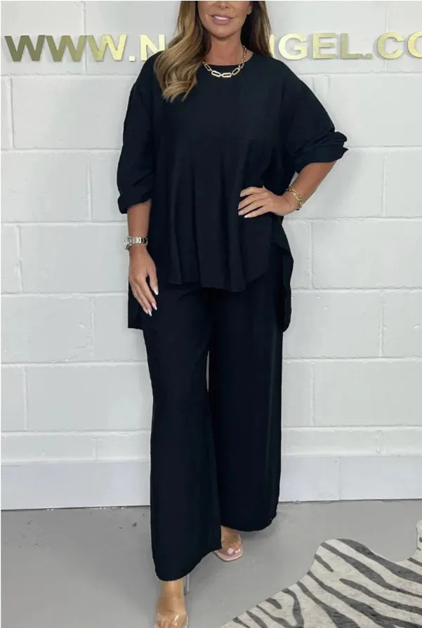 Women's Suit Casual Loose Solid Color Satin 2-piece Set Spring Fall New Blouse Top + Pants Sets Daily Wear Elegant Outfit Female.