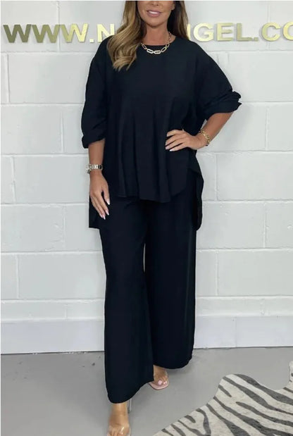 Women's Suit Casual Loose Solid Color Satin 2-piece Set Spring Fall New Blouse Top + Pants Sets Daily Wear Elegant Outfit Female.